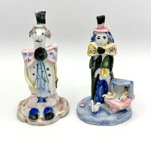 Vintage Spaghetti Hair Clown Pair Italy Meneghetti Style Colorful Ceramic Read